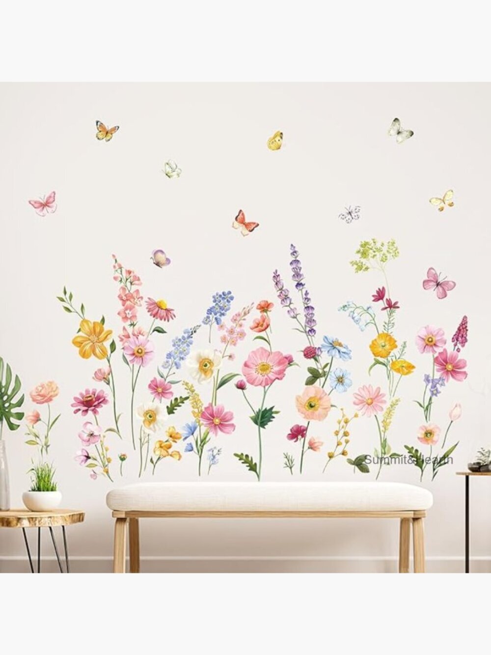 Waterproof Wall Stickers, 2 Sheets 11.8x35.4 Inch, Floral Butterfly Decor